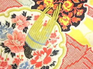 アンティーク　雪輪に花和楽器模様刺繍名古屋帯